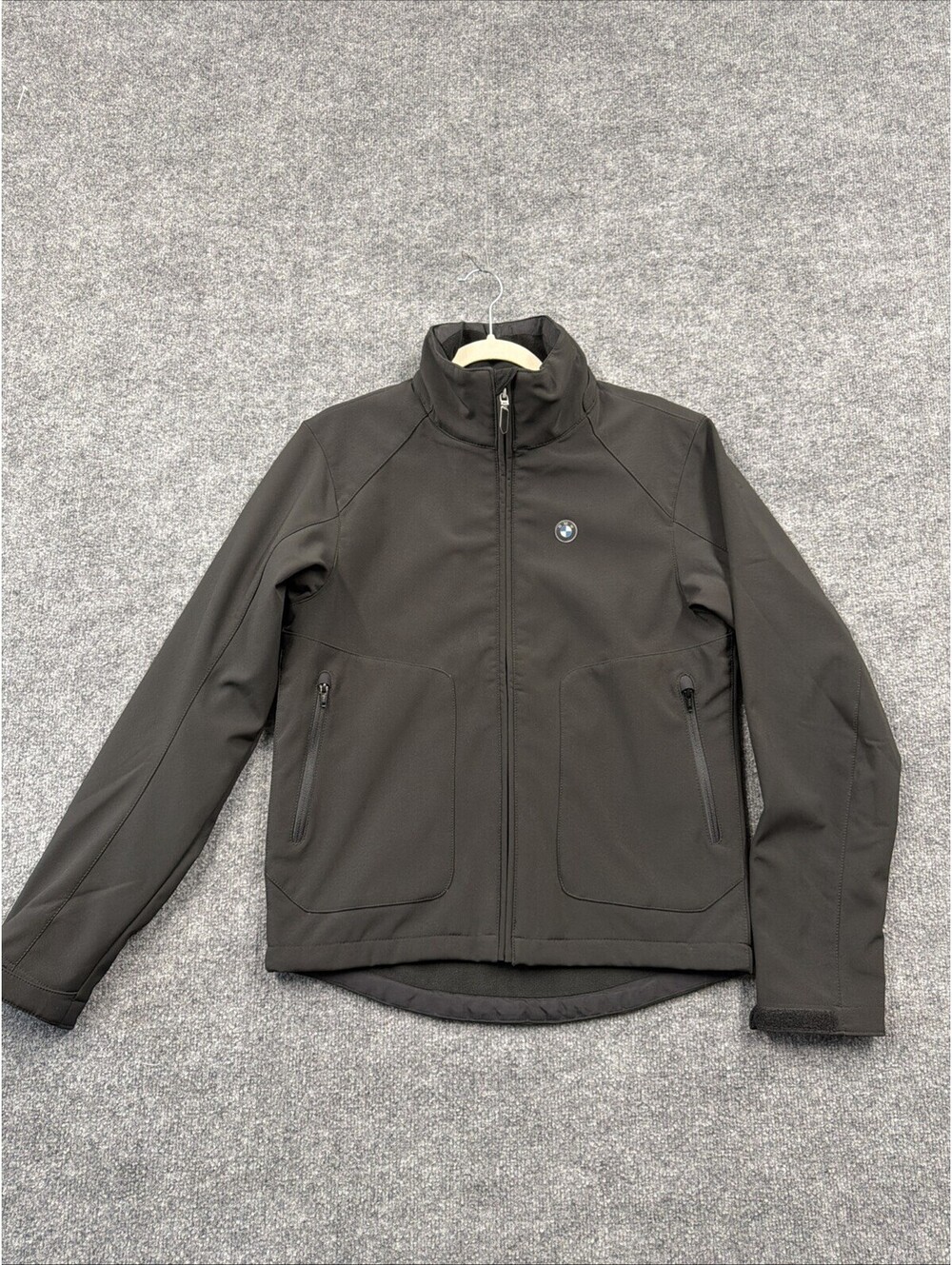 BMW Mens Small Black Rain Coat with Folding hood under collar Never Worn